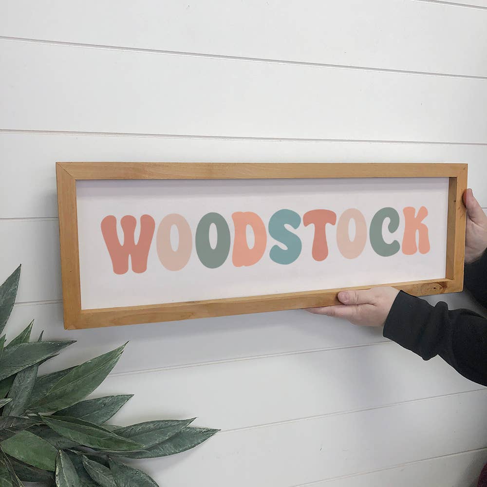 Custom Retro City Name - Retro Colors Woodstock - Framed Art