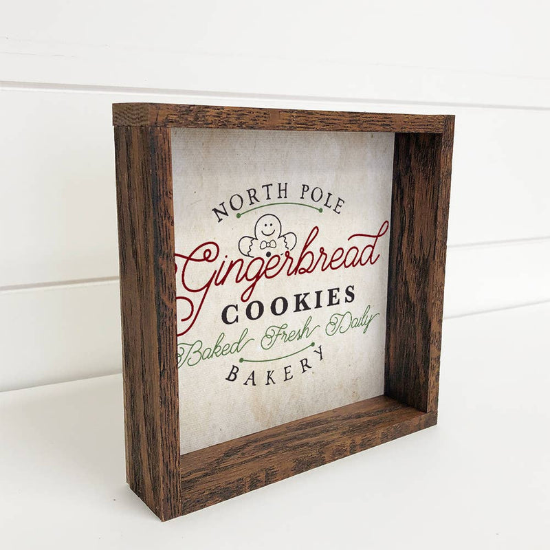 North Pole Gingerbread Cookie Small Canvas with Walnut Frame