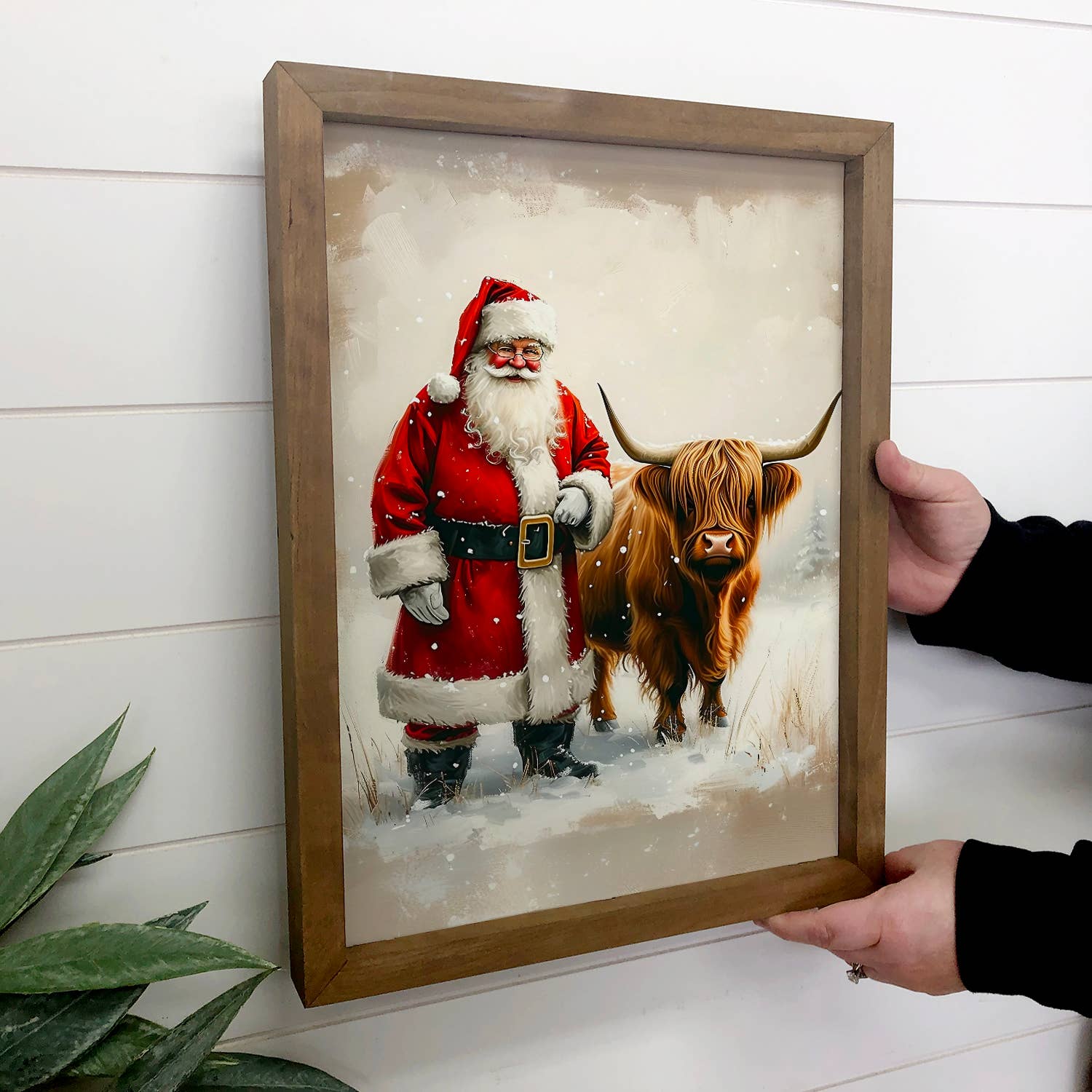Santa Claus Highland Cow - Christmas Animal Canvas Art