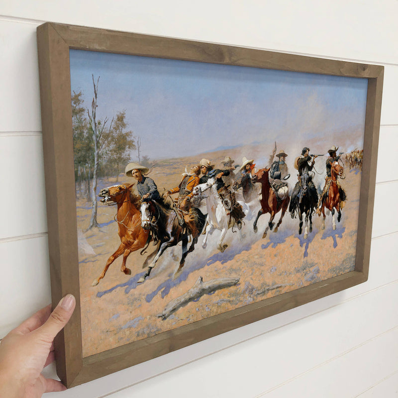 Cowboys Dash - Ranch House Canvas Art - Wood Framed Decor