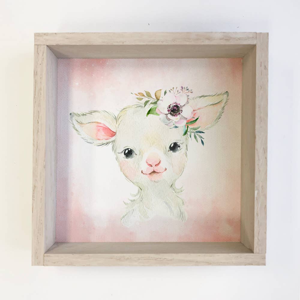 Baby Girl Sheep Watercolor Small Framed Decor