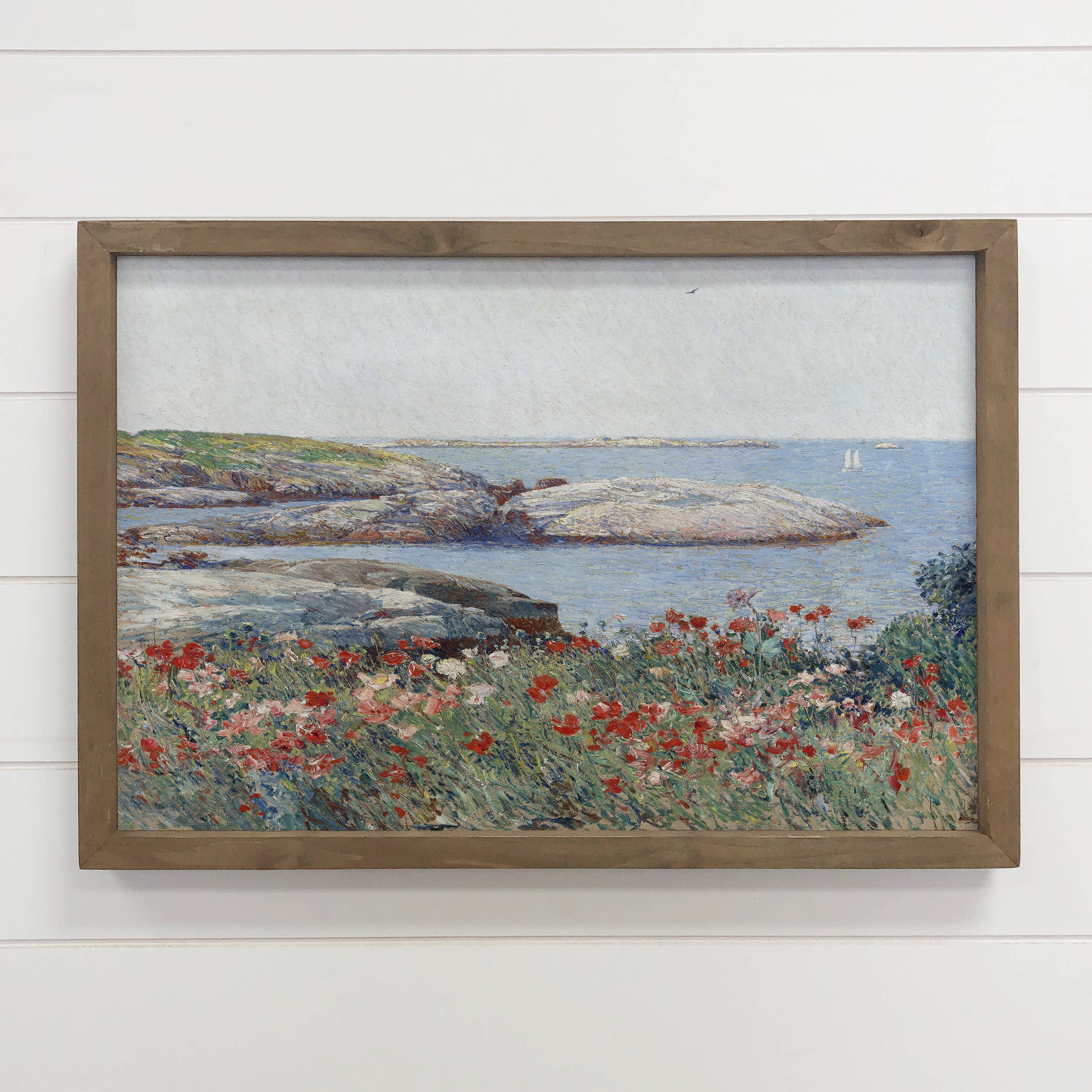 Poppies at the Bay - Flower Scene Canvas Art - Wood Framed