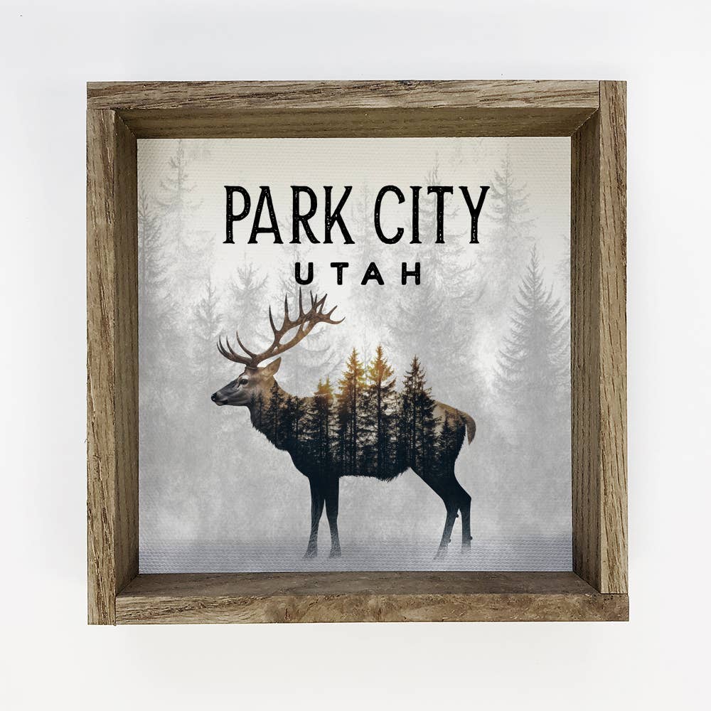 Deer Pine Trees Custom City  - Custom Canvas Art  - Framed