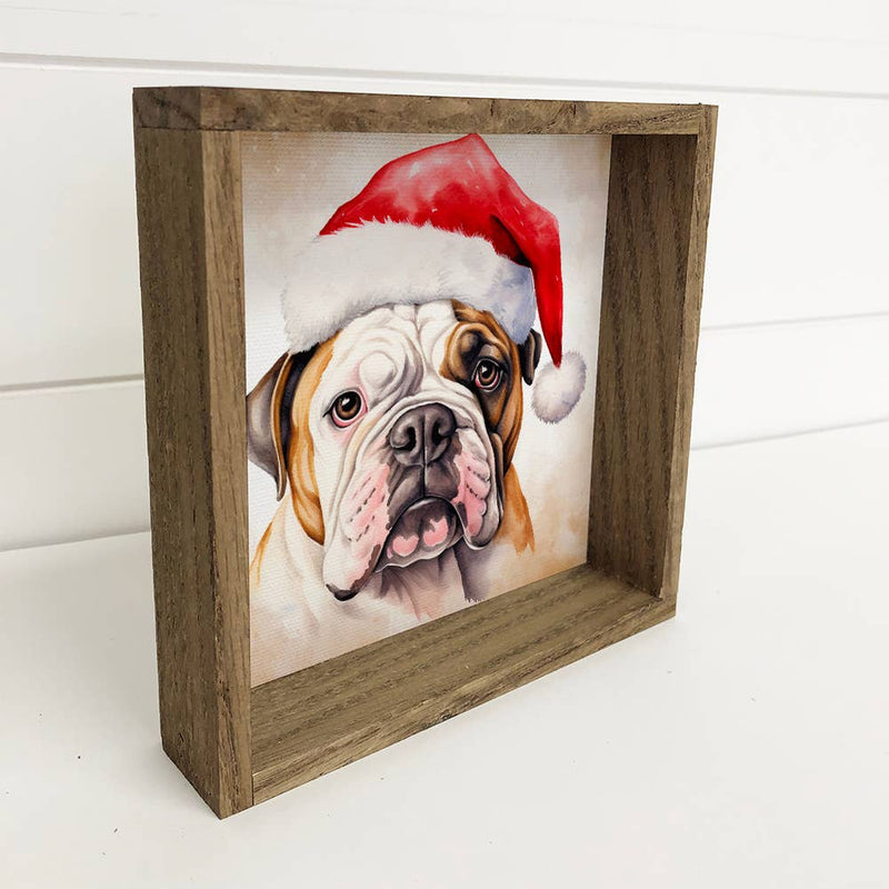 English Bulldog Santa Hat - Cute Holiday Animal Canvas Art