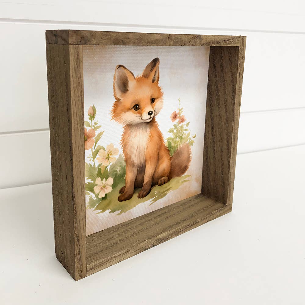 Woodland Cute Fox - Cute Fox Canvas Art - Wood Framed