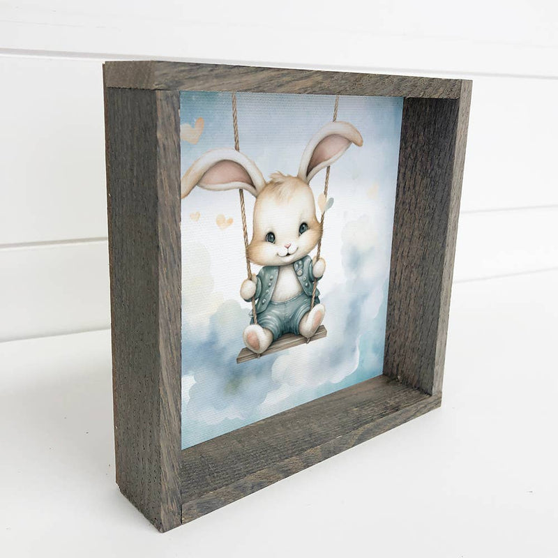 Swinging Baby Bunny - Sweet Bunny Canvas Art - Wood Framed