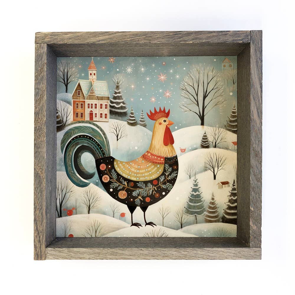 Whimsy Christmas Chicken - Christmas Canvas Art - Wood Frame