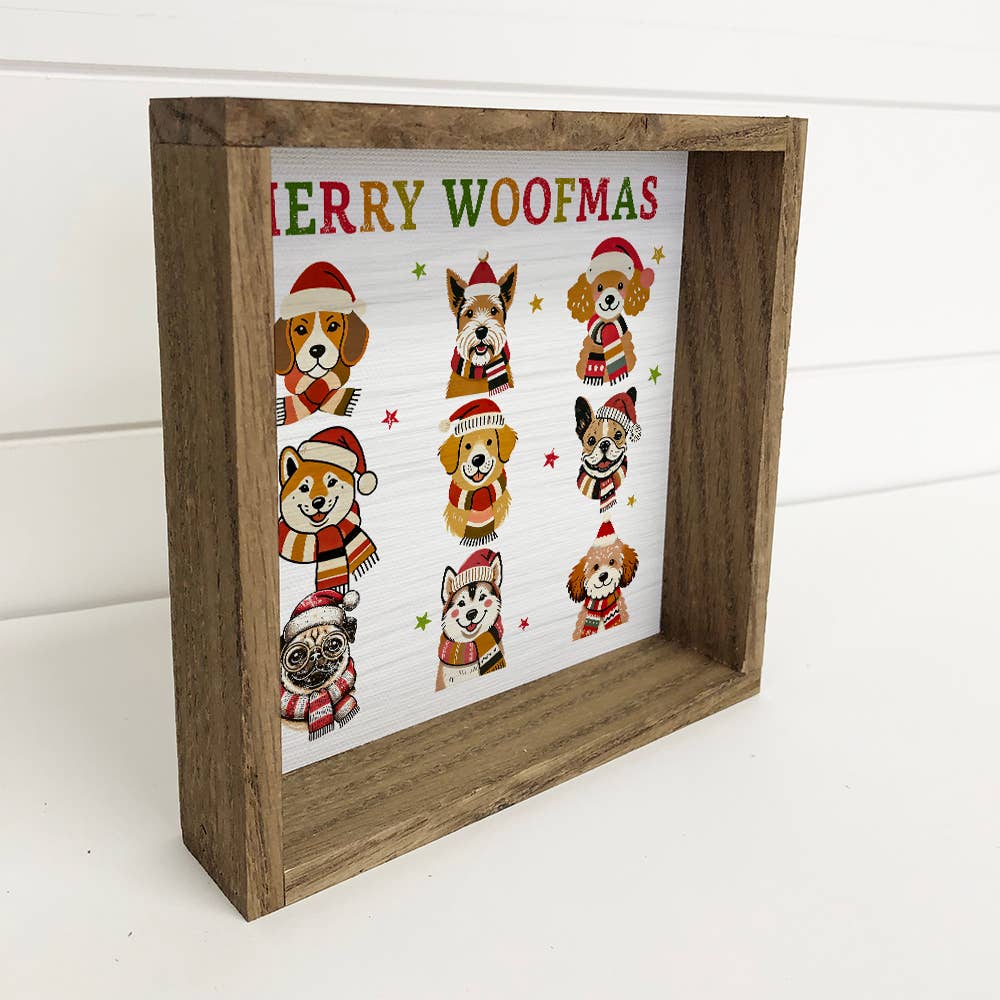 Merry Woofmas 9 Dogs- Christmas Canvas Art - Wood Framed Art