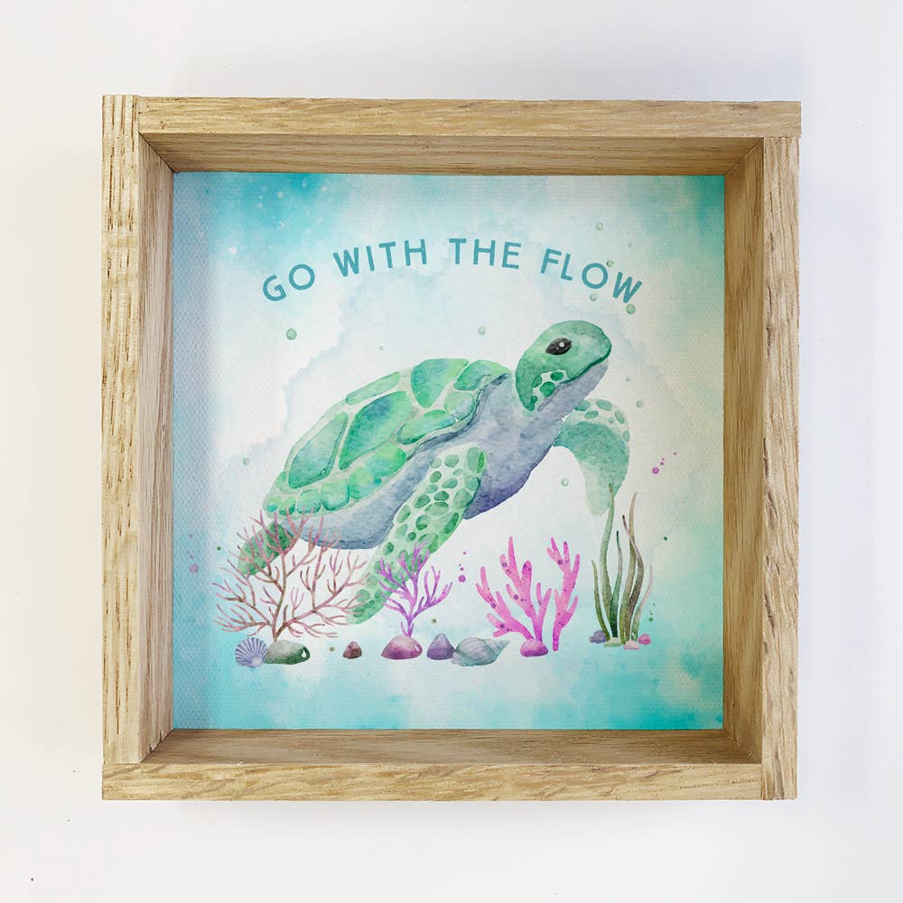 Sea Turtle Canvas Art with Wood Frame - Ocean Themed Sign