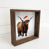 Christmas Scottish Highland Cow Picture Sign with Wood Frame