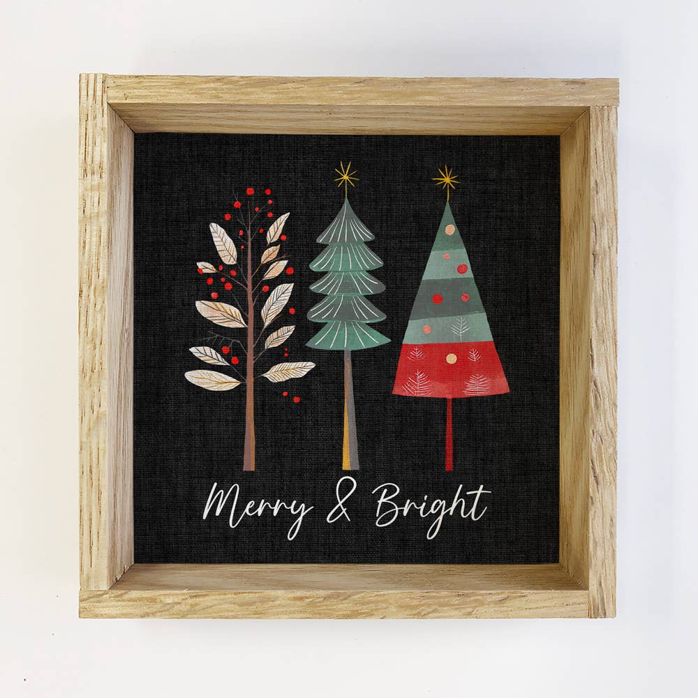 Merry and Bright Trees - Christmas Canvas Art - Wood Framed