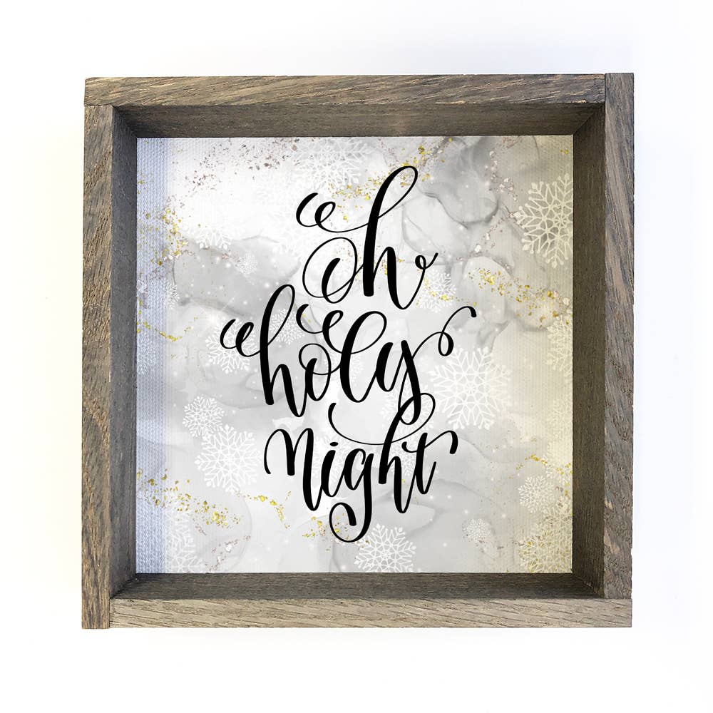 Oh Holy Night Gray Snowflakes Canvas Wall Art Wood Frame