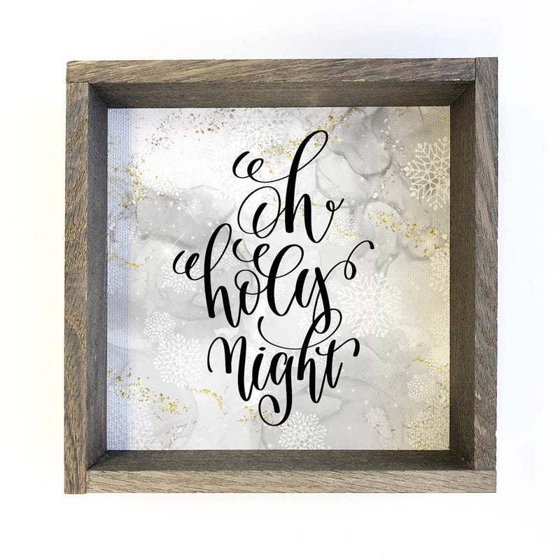 Oh Holy Night Gray Snowflakes Canvas Wall Art Wood Frame