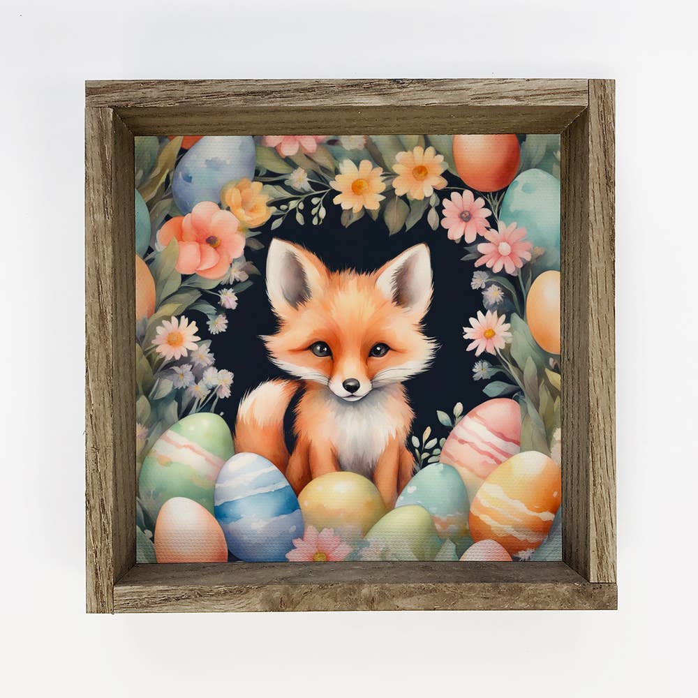 Easter Egg Fox - Cute Springtime Fox Canvas Art - Framed