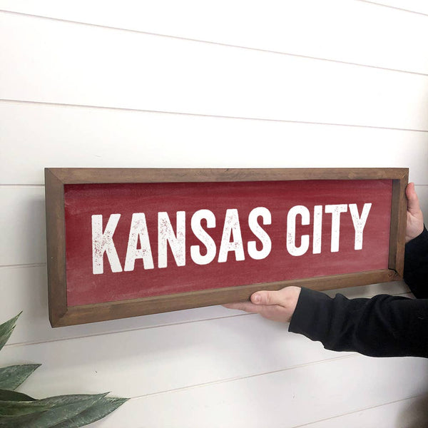 Personalized City Sign - Vintage Block Red Kansas City Sign