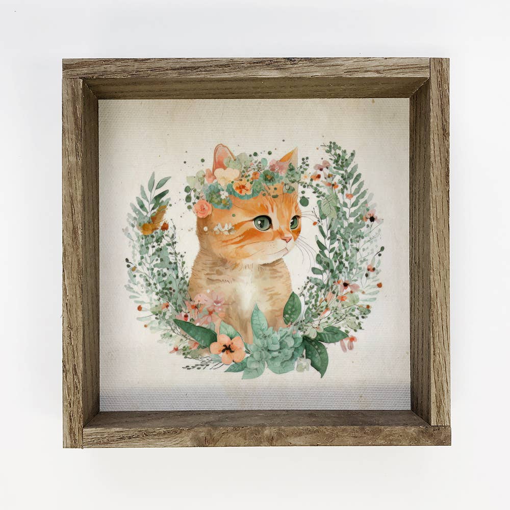 Cat Wreath - Farmhouse Nursery Decor - Canvas and Wood Frame