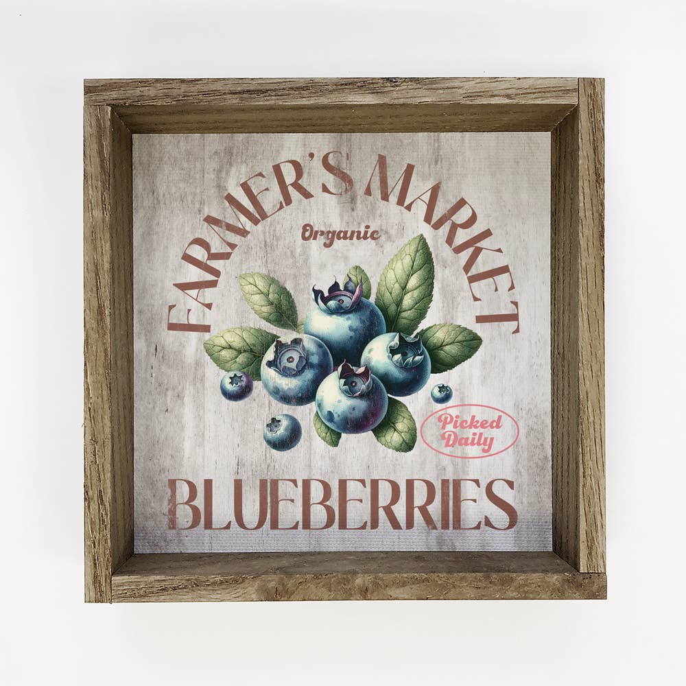 Farmers Market Blueberries - Farm Food Word Art - Wood Frame