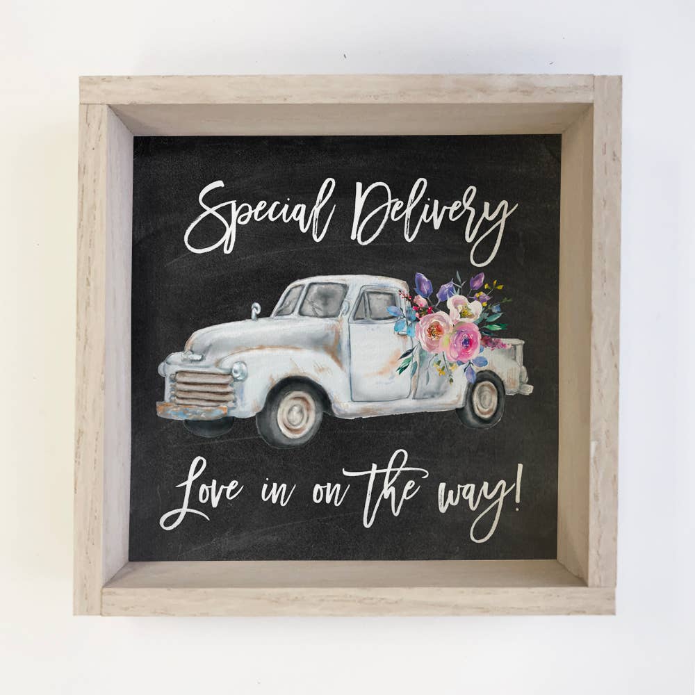 White Special Delivery Vintage Truck Cute Wall Art Decor