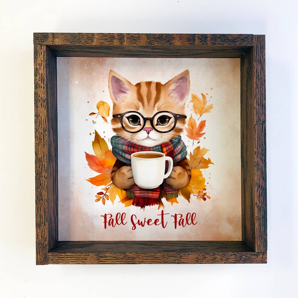 Fall Sweet Fall Cat - Cute Fall Animal Canvas Art - Framed