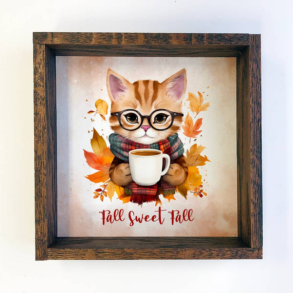 Fall Sweet Fall Cat - Cute Fall Animal Canvas Art - Framed