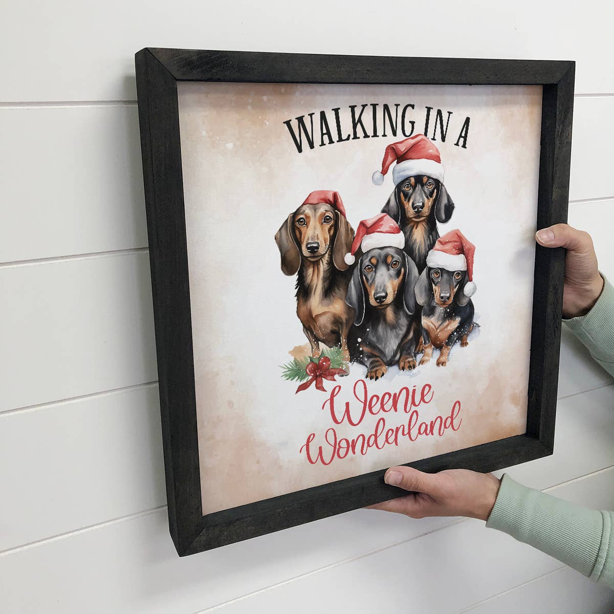 Walking In a Weenie Wonderland - Funny Animal Holiday Canvas