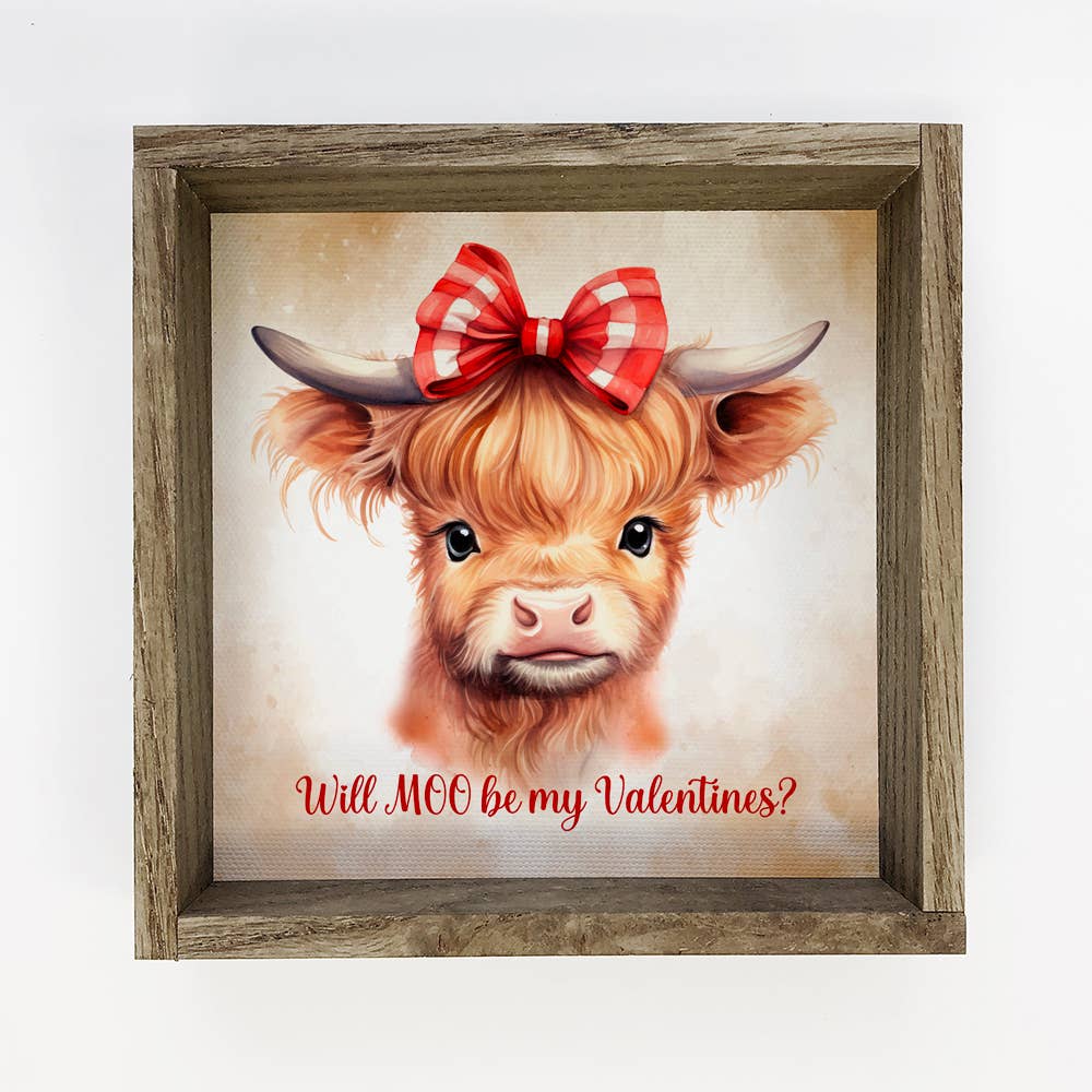 Will Moo Be My Valentine Highland Cow - Cow Canvas Art