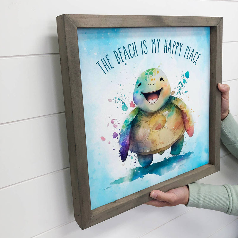 Turtle Beach is My Happy Place - Beach House Framed Wall Art