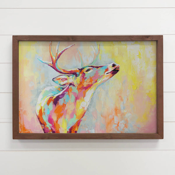 Colorful Deer Painting - Cabin Wall Art - Framed Canvas Art