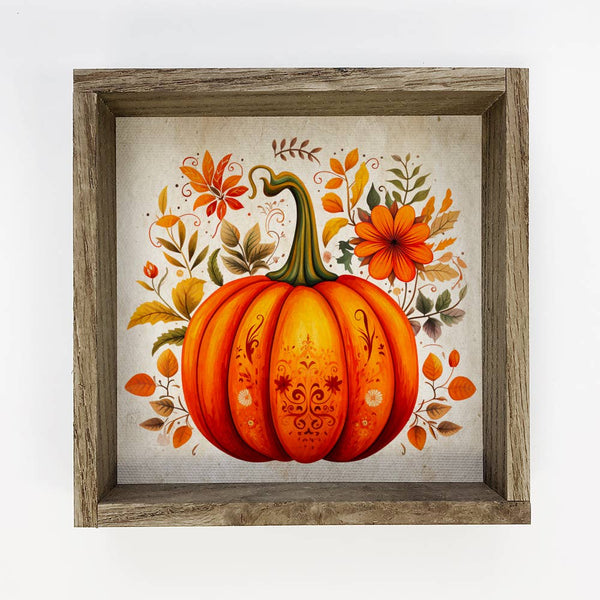 Decorative Folk Pumpkin - Fall Wall Art - Framed Wall Decor