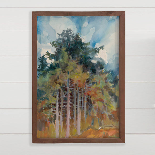 Fall Trees Blue Sky - Framed Nature Art - Cabin Wall Decor