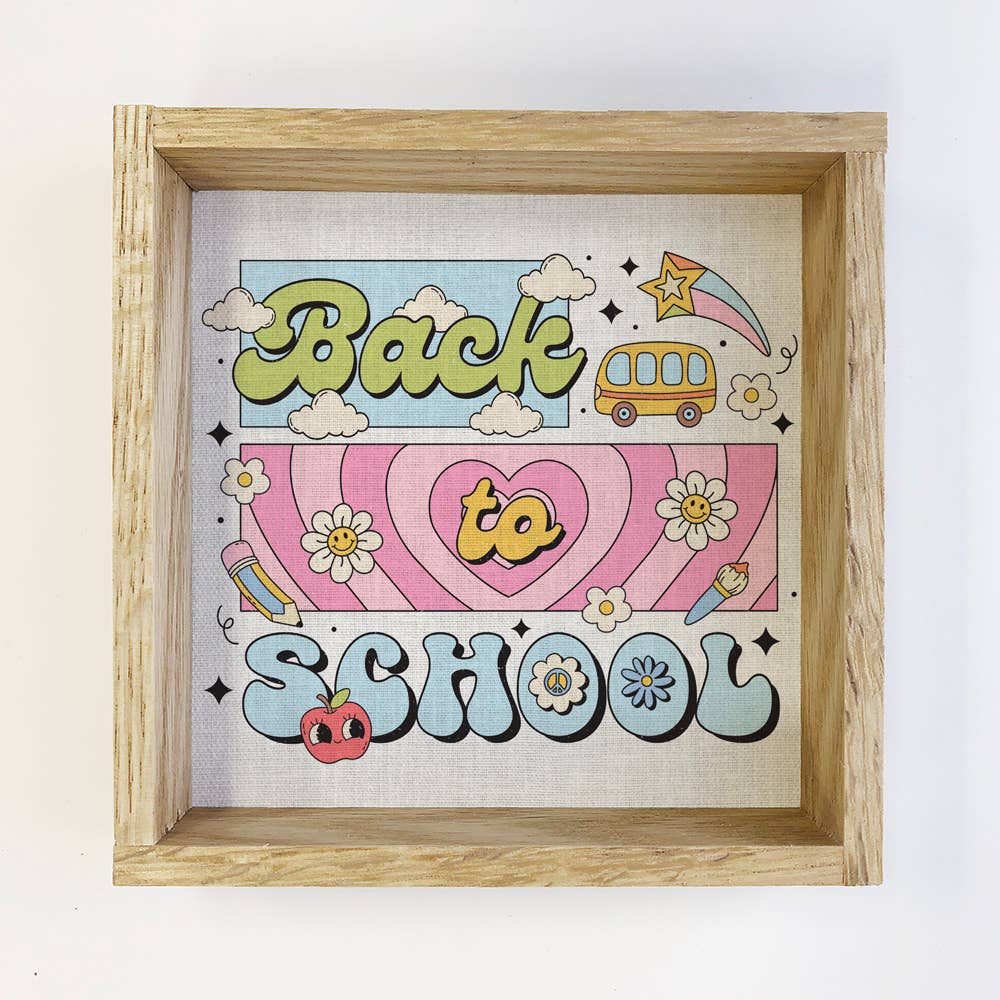 Back to School Groovy - Back to School Word Art - Framed Art
