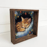 Cat Sleeping on Christmas - Cute Holiday Animal - Framed Art