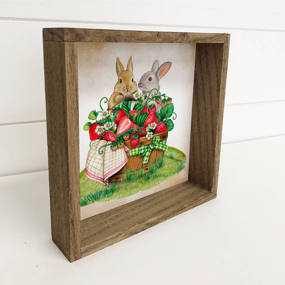 Easter Sign- Bunnies & Strawberries- Canvas and Frame