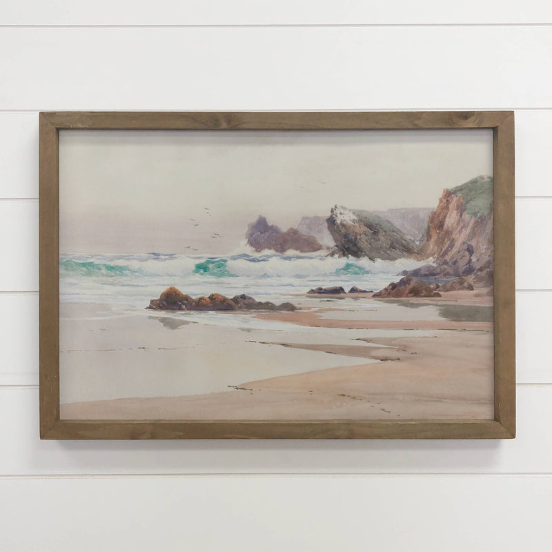 Breakers on Rocky Beach - Beach Landscape Canvas Art - Frame