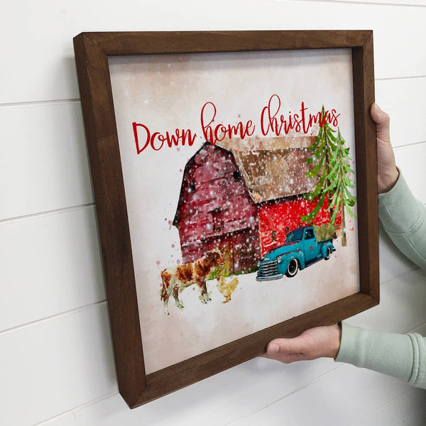 Downhome Christmas Barn Small Holiday Canvas Sign