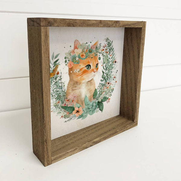 Cat Wreath - Farmhouse Nursery Decor - Canvas and Wood Frame