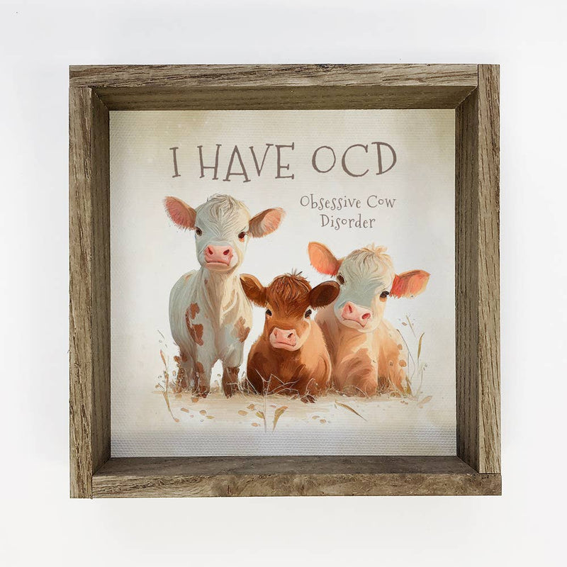 OCD Cows - Cute Animal Wall Art - Wood Framed Canvas Art