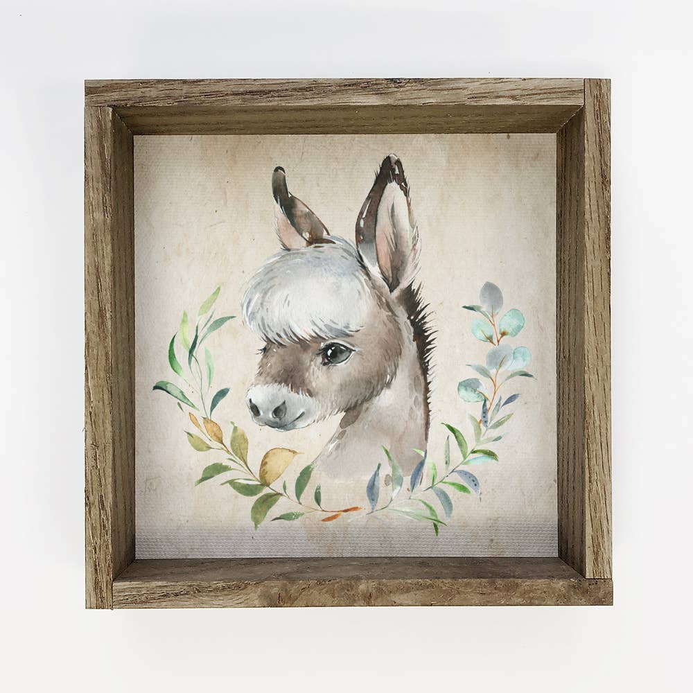 Watercolor Farm Donkey Small Canvas Decor