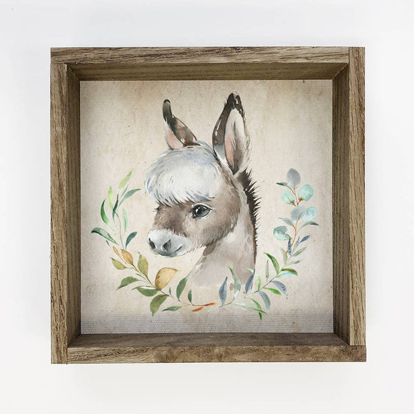 Watercolor Farm Donkey Small Canvas Decor