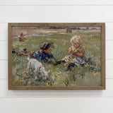 Children and Goat - Farmhouse Canvas Art - Wood Framed Decor
