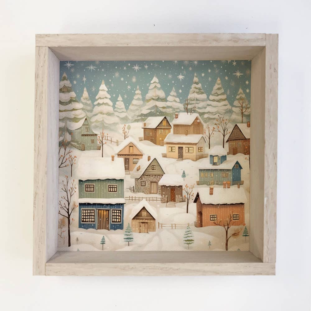 Snowy Christmas Village - Christmas Scene Canvas Art - Decor