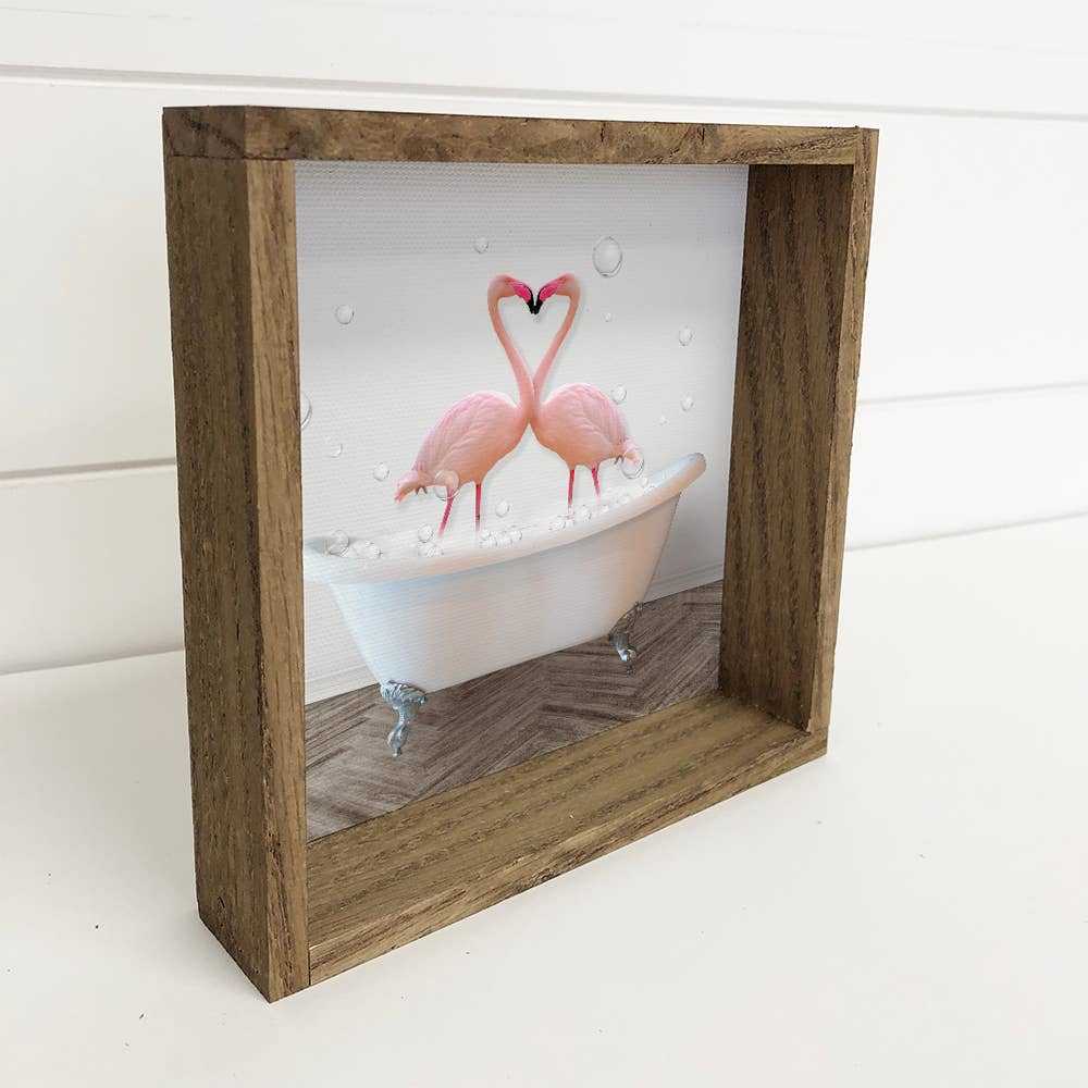 Flamingos in Bubble Bath - Cute Love Birds Wall Art Bathroom