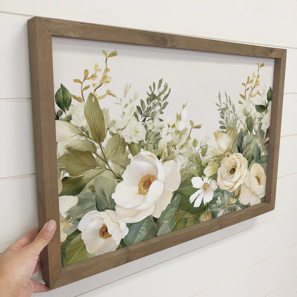 White Flower Garden - Framed Nature Decor - Farmhouse Art