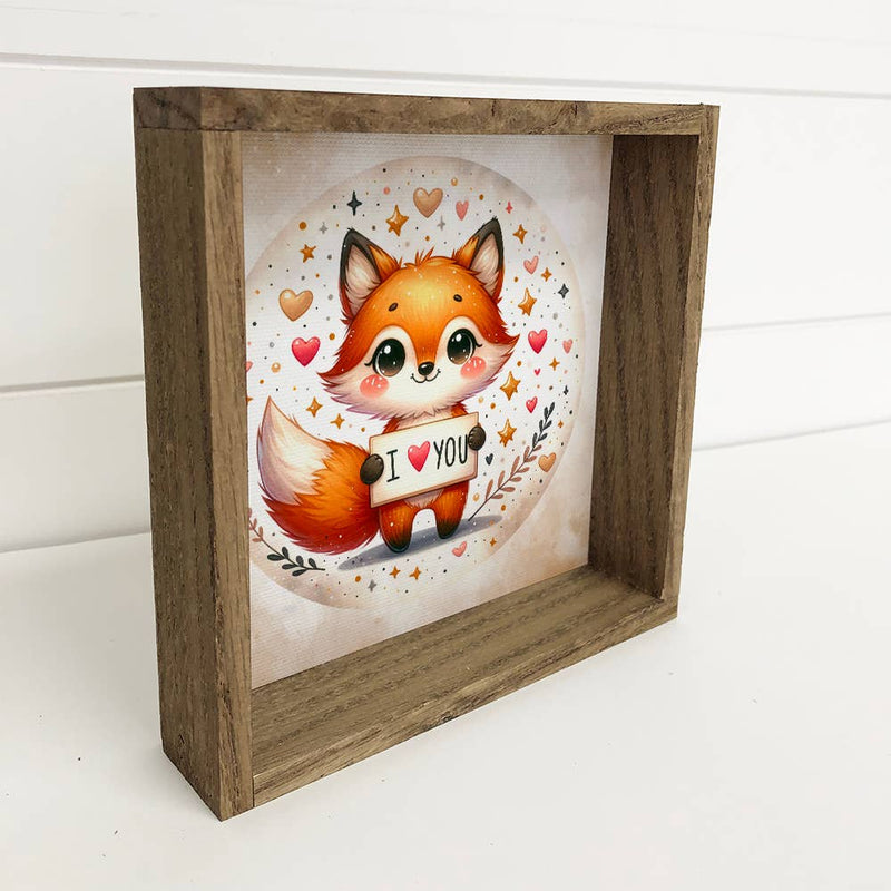 I Love You Fox - Valentines Day Canvas Art - Wood Framed