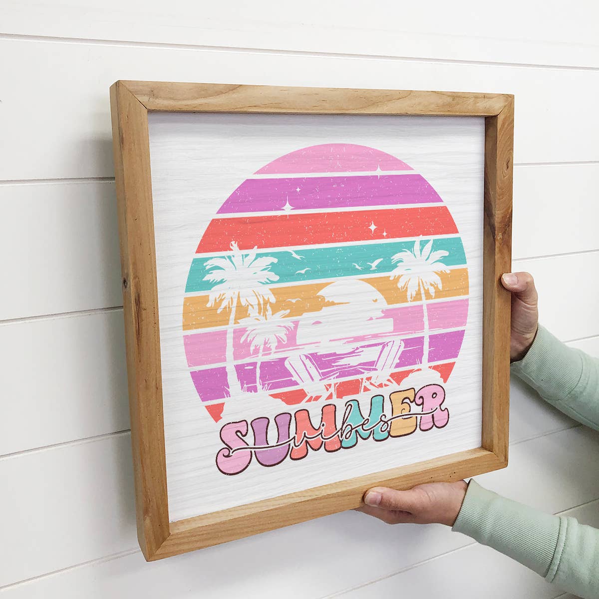 Retro Summer Vibes - Summer Word Art - Wood Framed Canvas