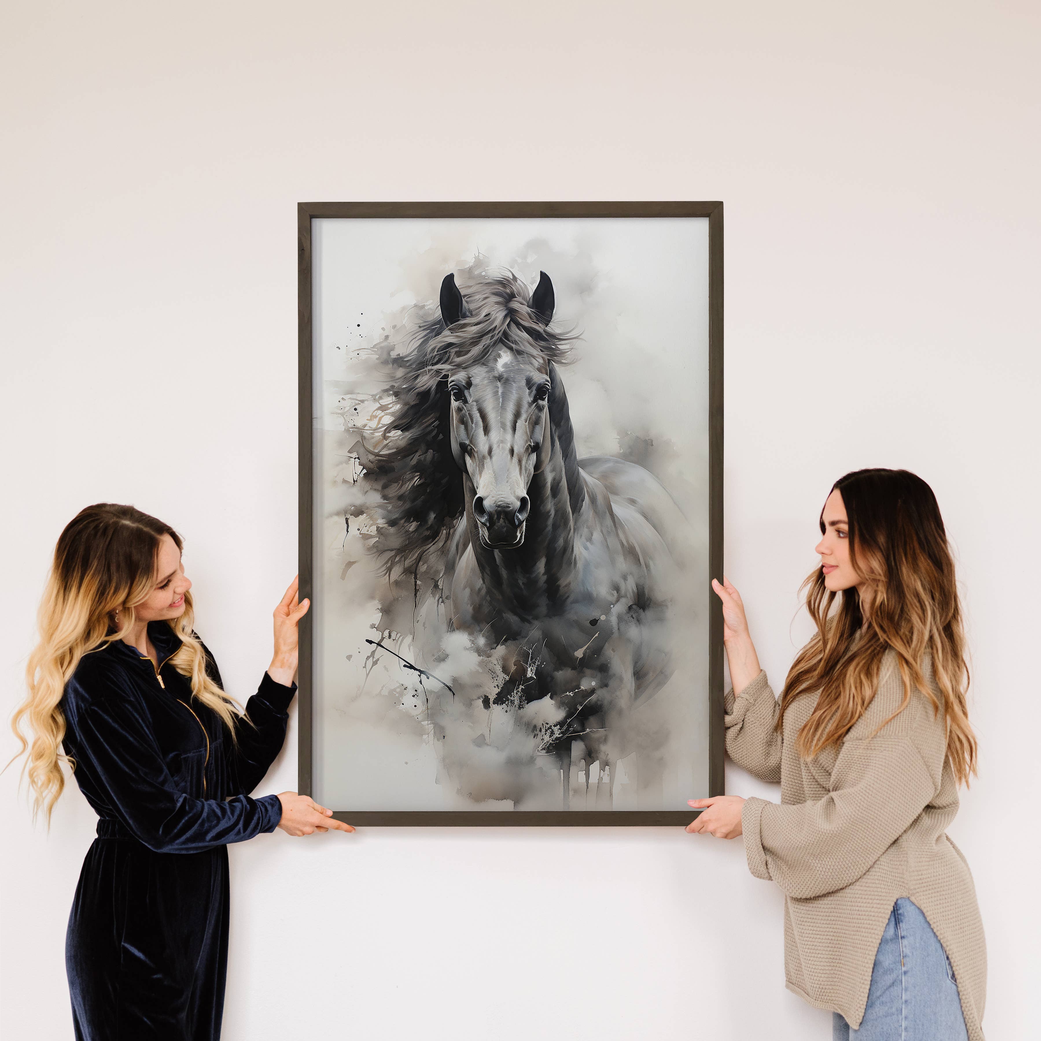 Black Ink Stallion - Farmhouse Canvas Art - Wood Framed Art