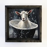 Goat In a Bubble Bath - Cute Wood Framed Art - Animals Decor