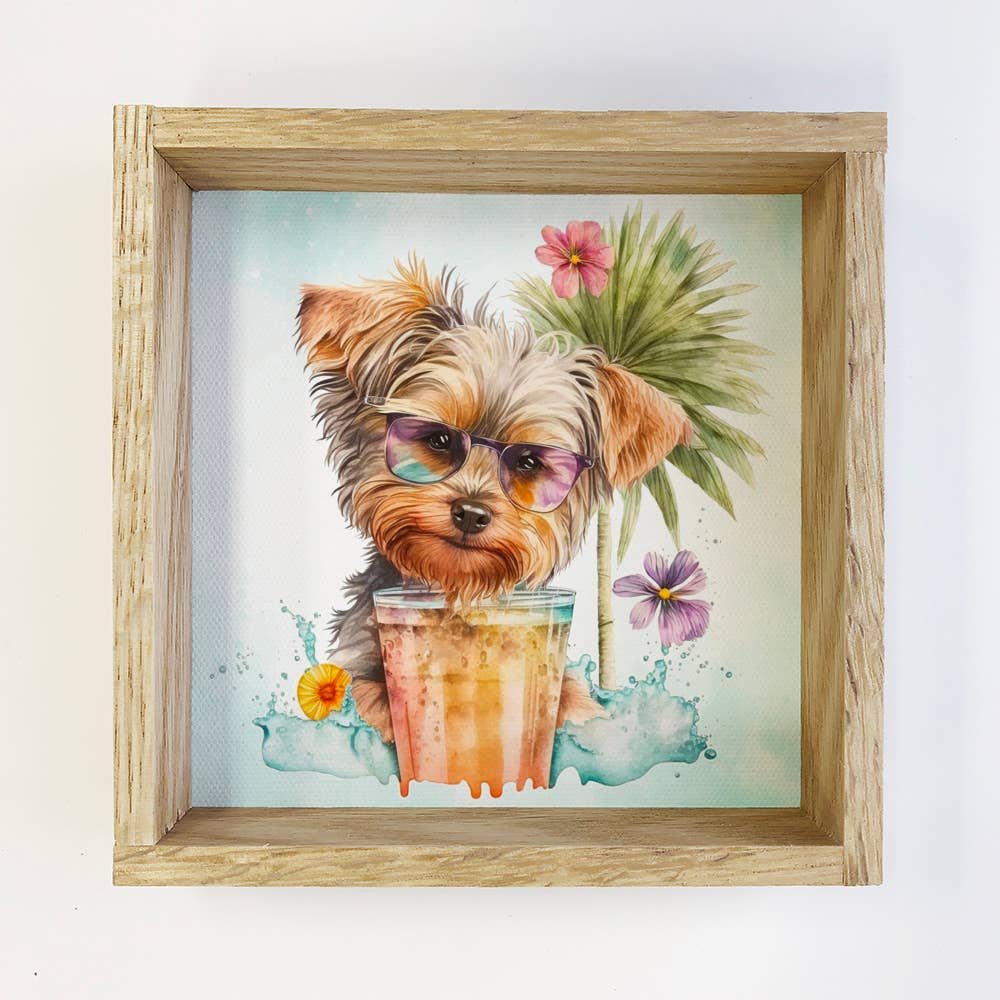 Summer Cocktail- Summer Yorkie Canvas Wall Art