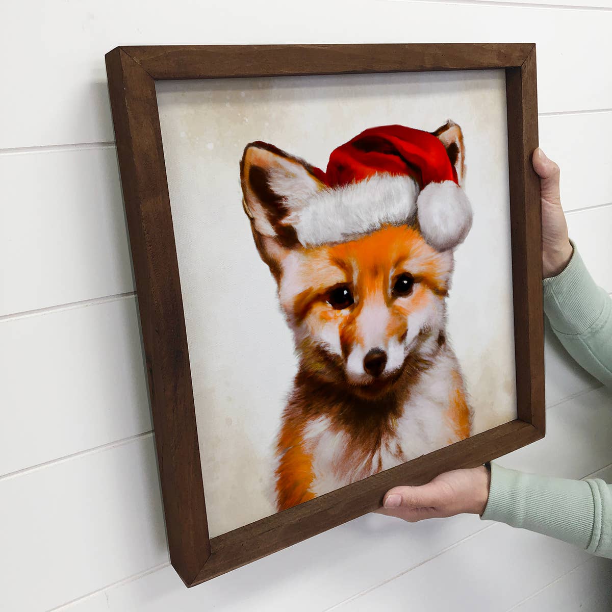 Funny Animals Wood Sign - Fox with Santa Hat