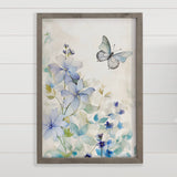 Blue Flowers and Butterfly - Nature Canvas Art - Wood Framed